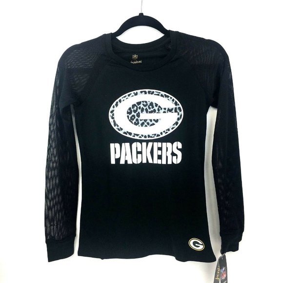 Green Bay Packers Juniors X-Small Mesh Long Sleeve Shirt NFL Football NWT NEW - Picture 1 of 5